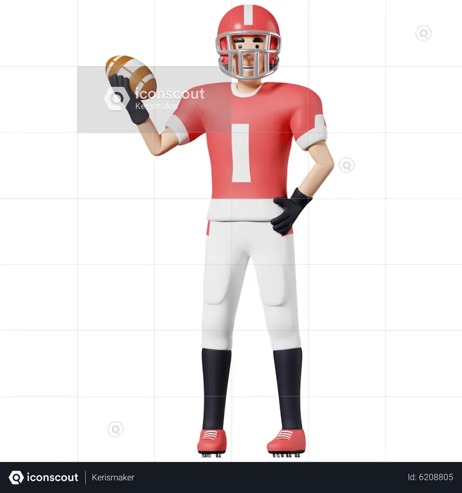 American football player Hold ball in one hand  3D Illustration