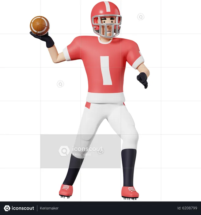 American football player Throwing ball  3D Illustration