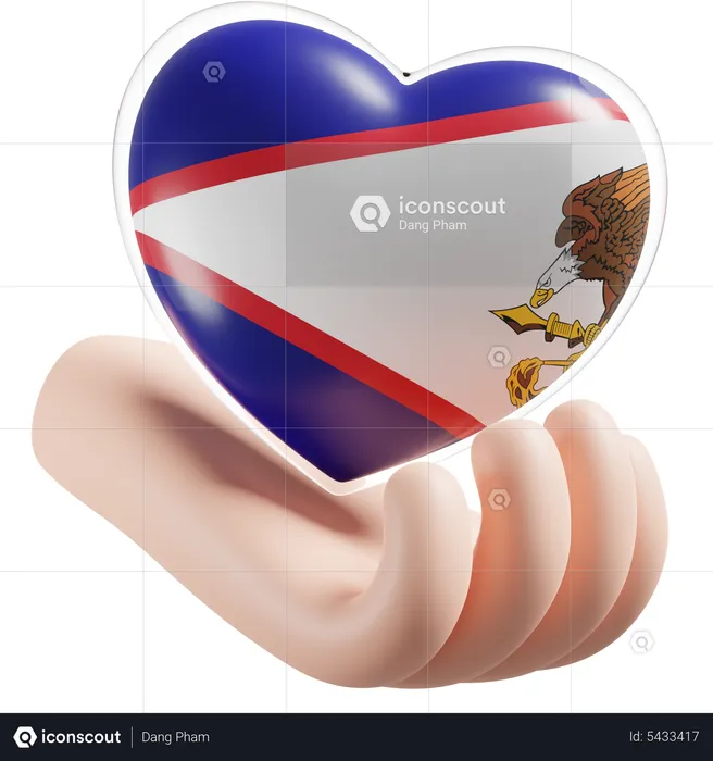 American Samoa Flag Heart Hand Care Flag 3D Icon