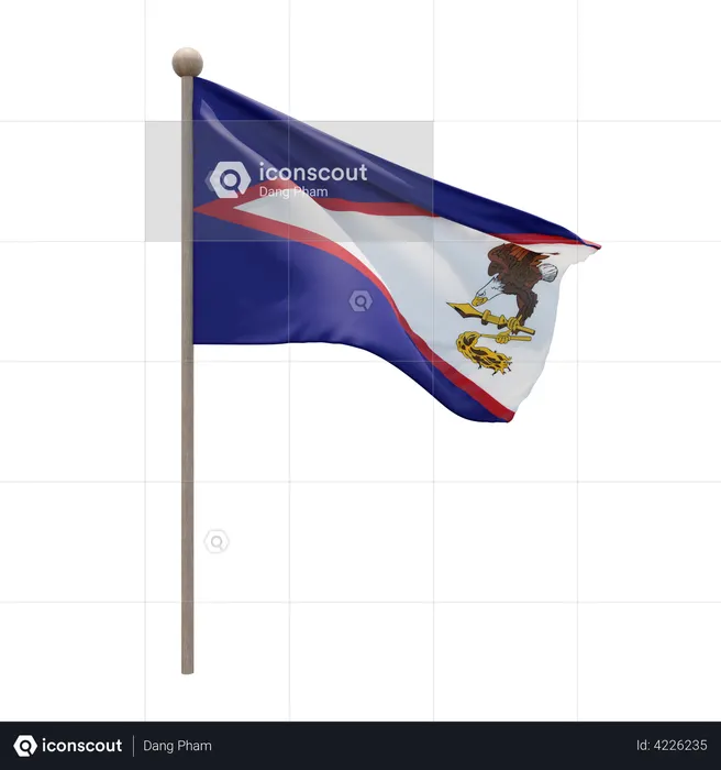 American Samoa Flag Pole  3D Flag