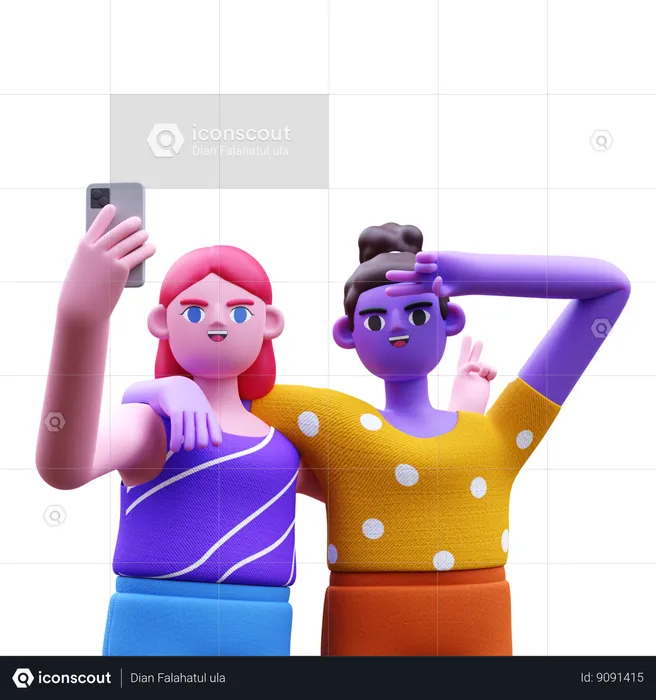 Amigos tirando selfie  3D Illustration