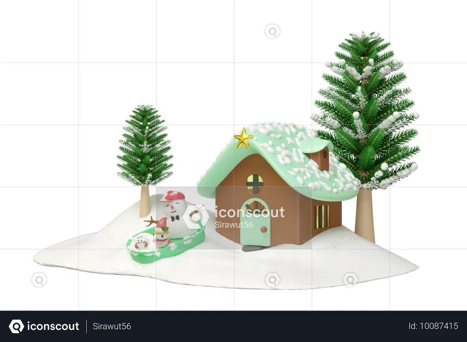 Bonhomme de neige et amis monstres  3D Illustration