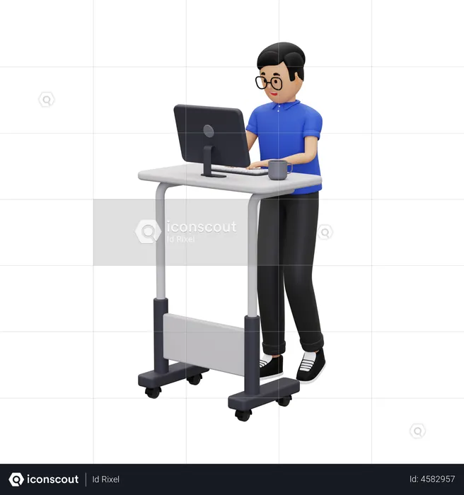 An employee is working on a desktop computer  3D Illustration