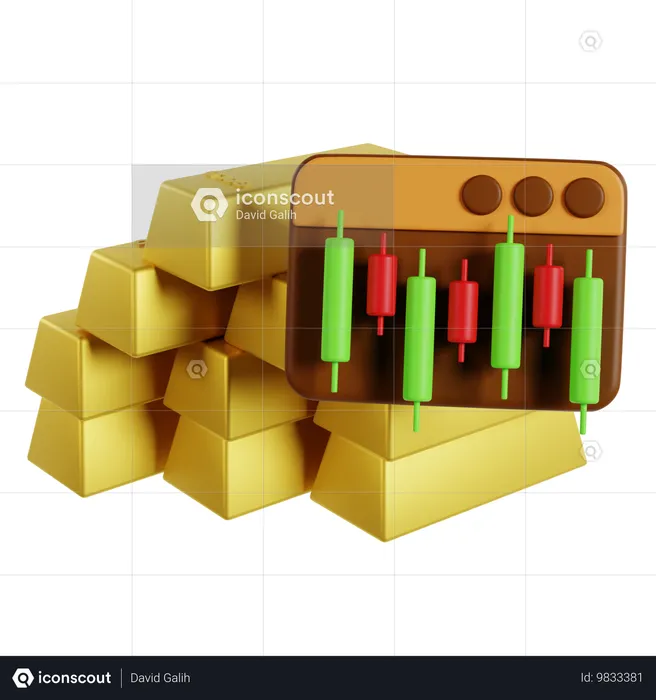 Análise do Mercado de Investimento Dourado  3D Icon