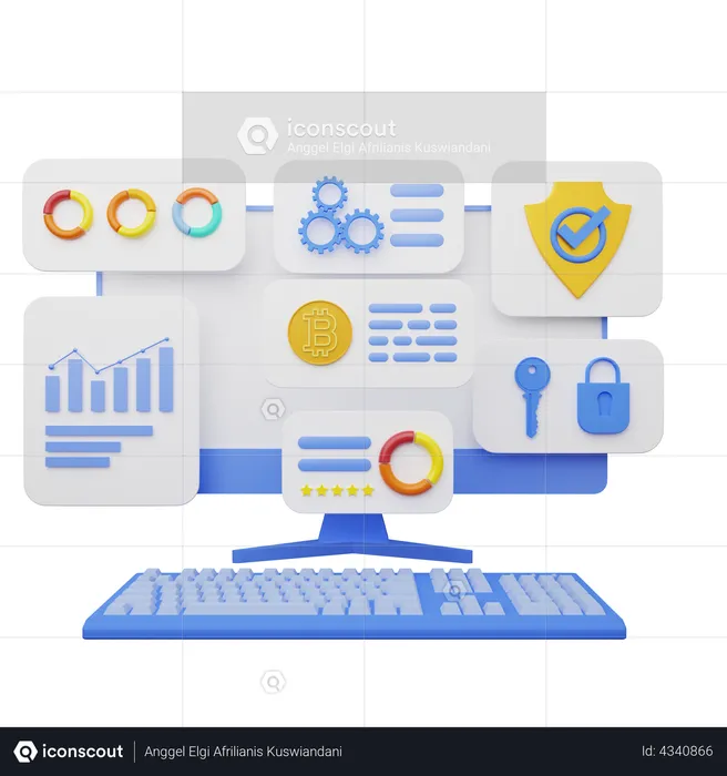 Análise de comércio de criptomoedas online  3D Illustration