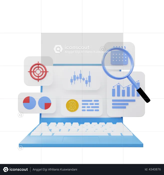 Analyse du commerce des crypto-monnaies en ligne  3D Illustration