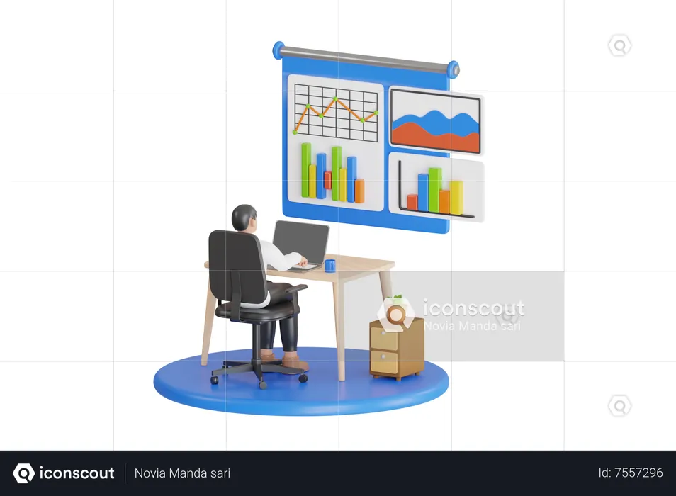 Analyst working on business analytics dashboard with KPI  3D Illustration