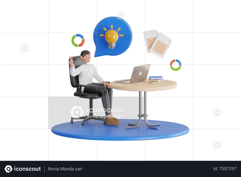 Analyste travaillant sur un ordinateur portable et analysant des informations statistiques  3D Illustration