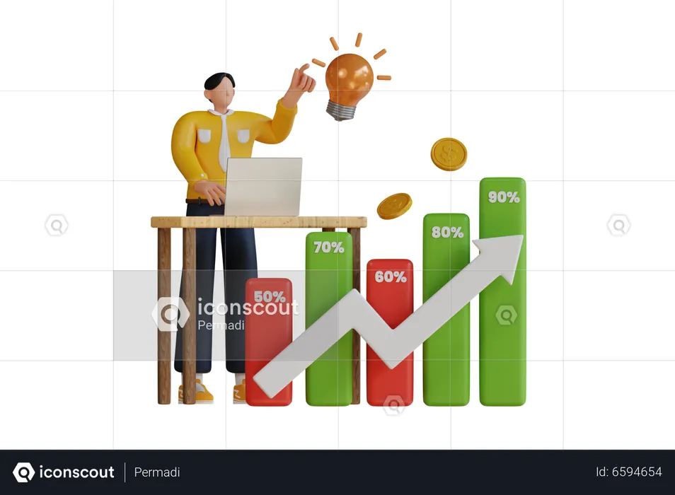 Analyzing financial growth  3D Illustration