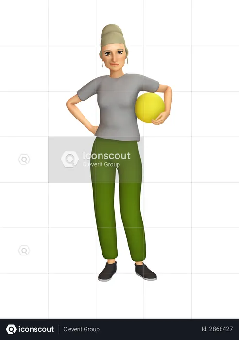 Anciana sosteniendo la pelota en la mano  3D Illustration