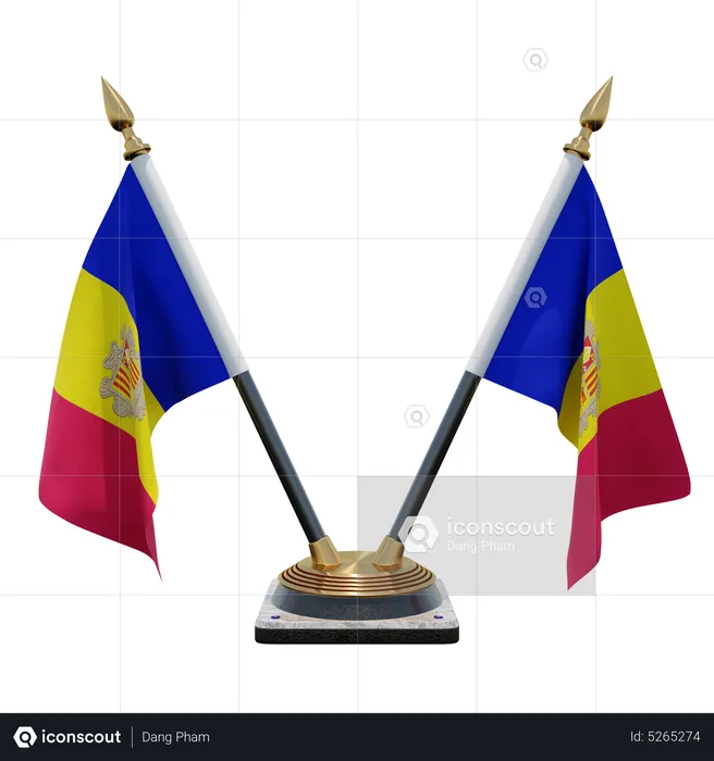 Andorra Double (V) Desk Flag Stand Flag 3D Icon