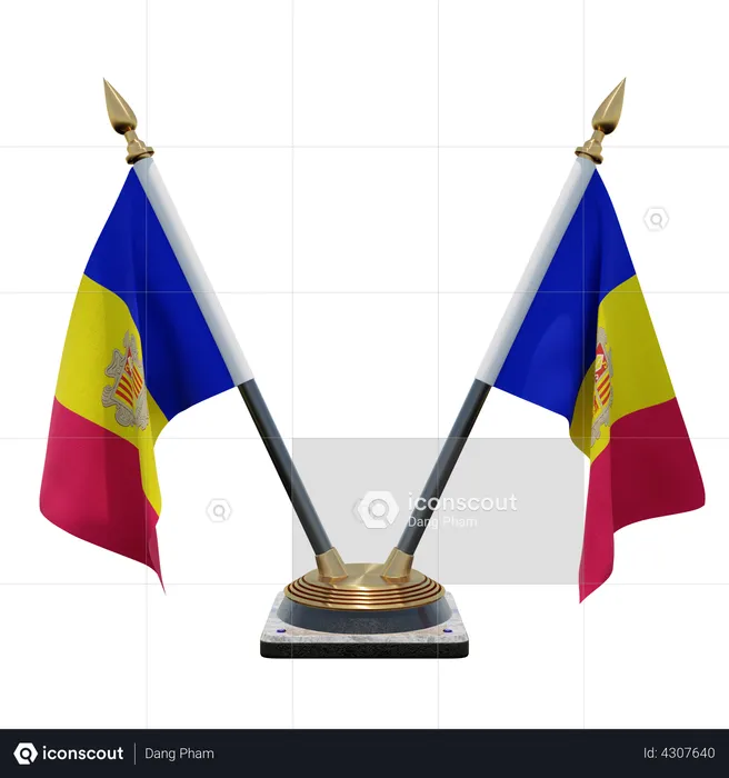 Andorra Double Desk Flag Stand Flag 3D Illustration