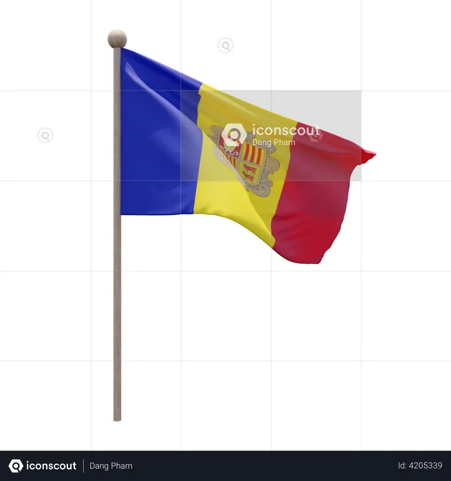 Andorra fahnenmast  3D Flag