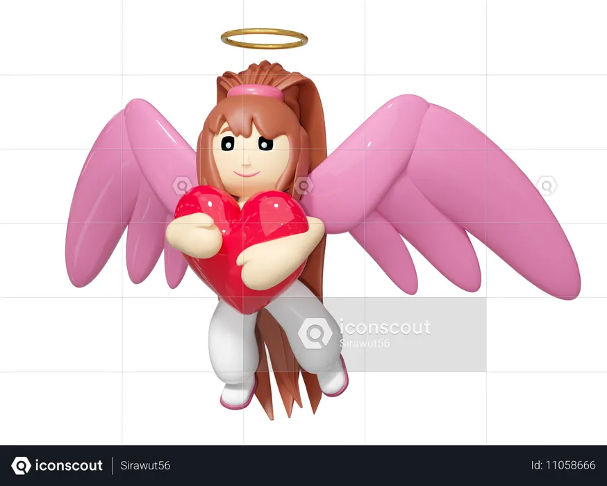 Angle Hugging Heart  3D Illustration