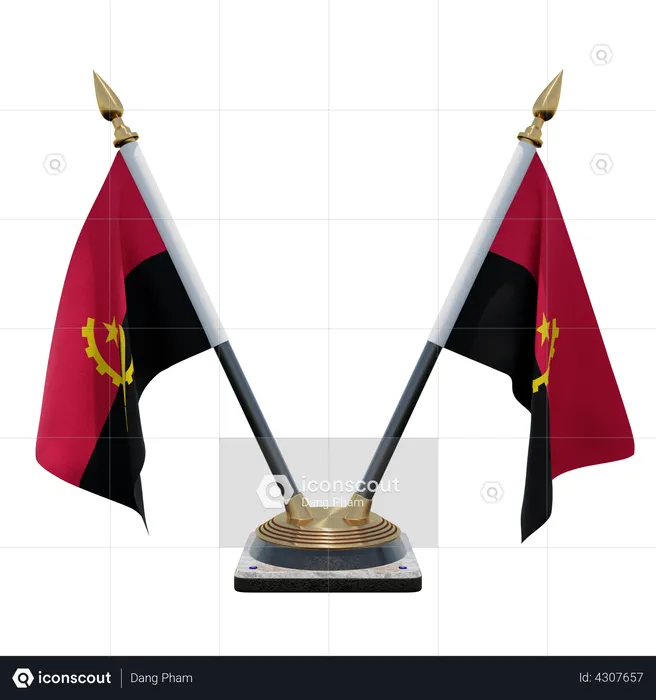 Angola Double Desk Flag Stand Flag 3D Illustration