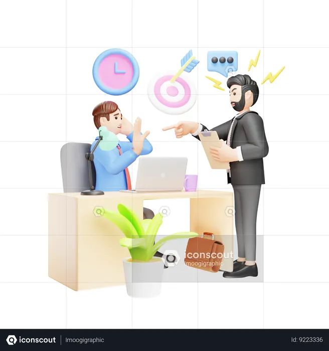 Angry Boss Confronting an Employee  3D Illustration