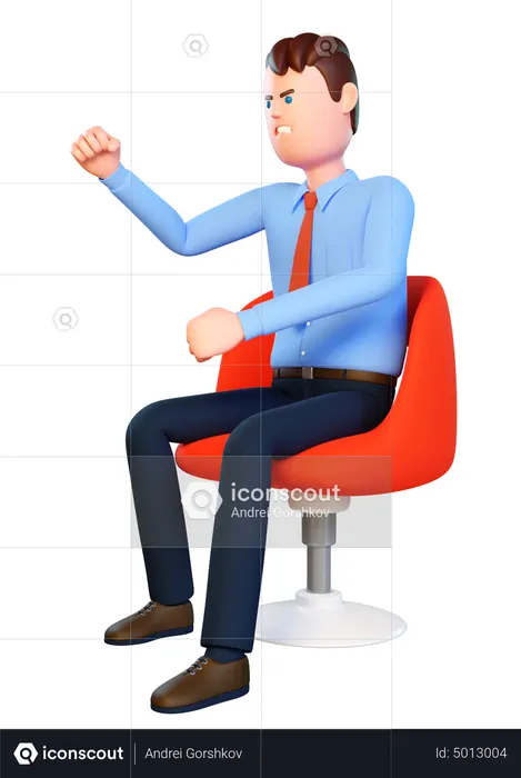 Angry businessman sitting on office chair  3D Icon