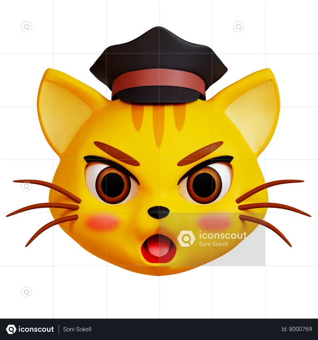 Angry Cat with Black Hat Emoji 3D Icon