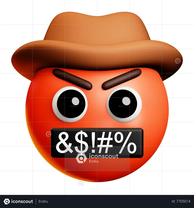 Angry Cowboy With Brown Hat And Say Harsh Words Emoji 3D Icon