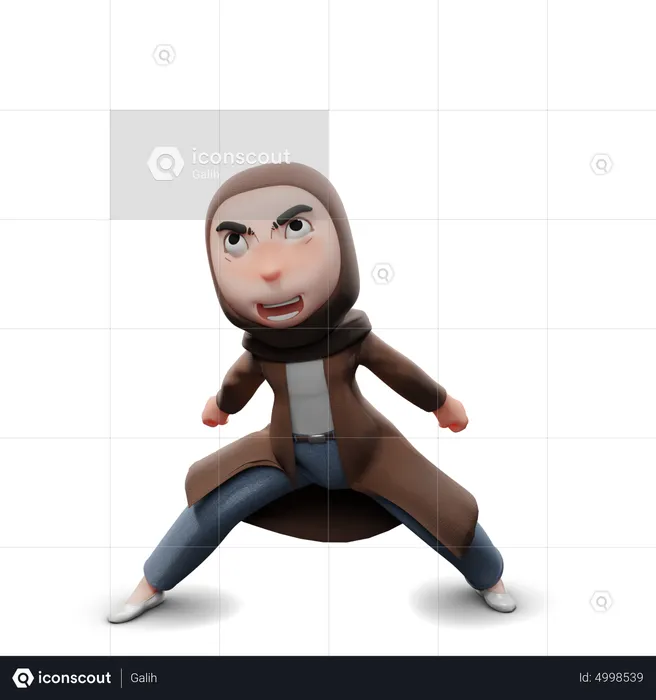 Angry Hijab Girl  3D Illustration
