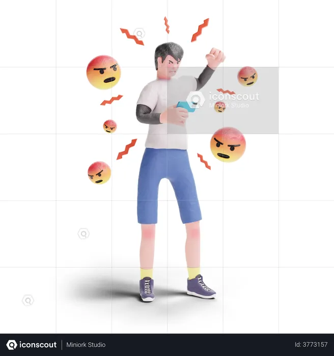 Angry Teenager with smartphone  3D Illustration