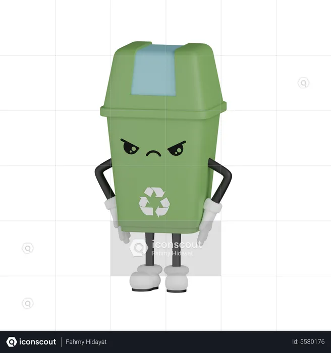 Angry Trash Bin  3D Illustration