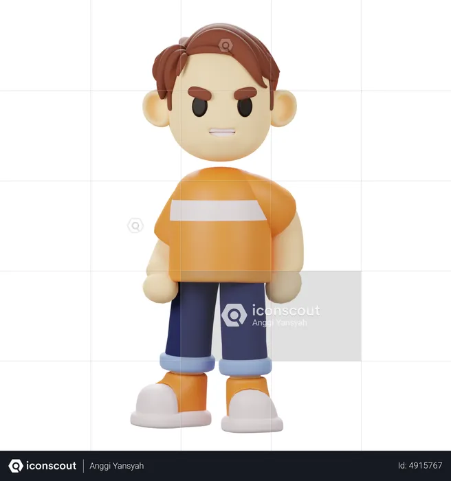 Angry Young Boy  3D Illustration