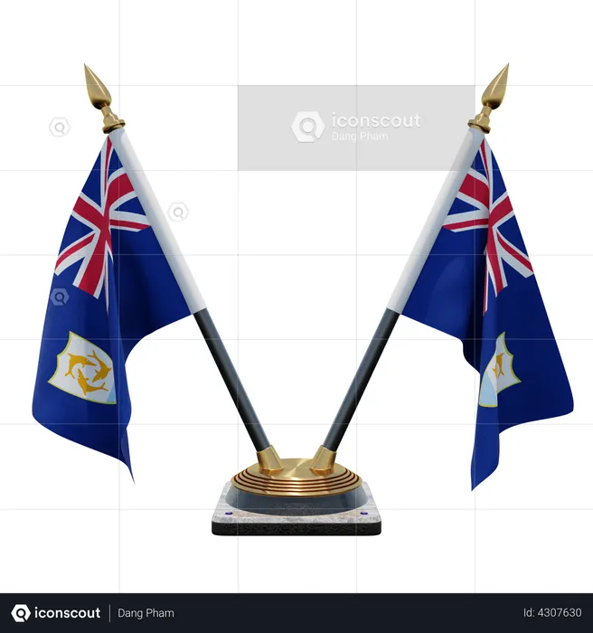 Anguilla Double Desk Flag Stand Flag 3D Illustration