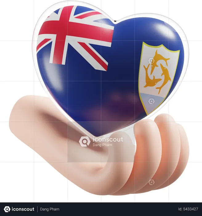 Anguilla Flag Heart Hand Care Flag 3D Icon