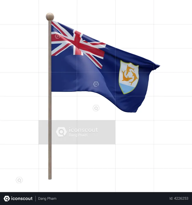 Anguilla Flag Pole  3D Illustration