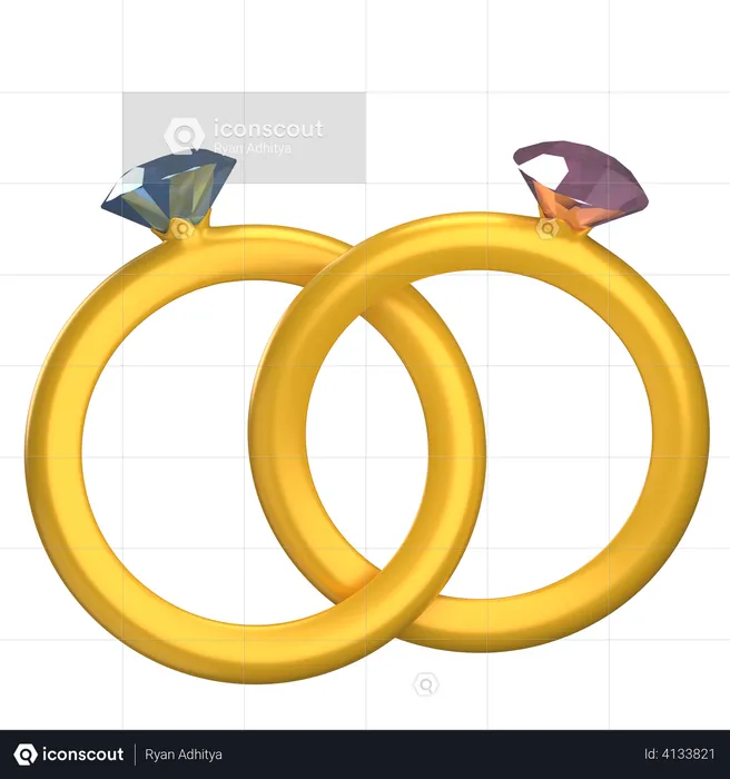 Pareja de anillos de oro  3D Illustration