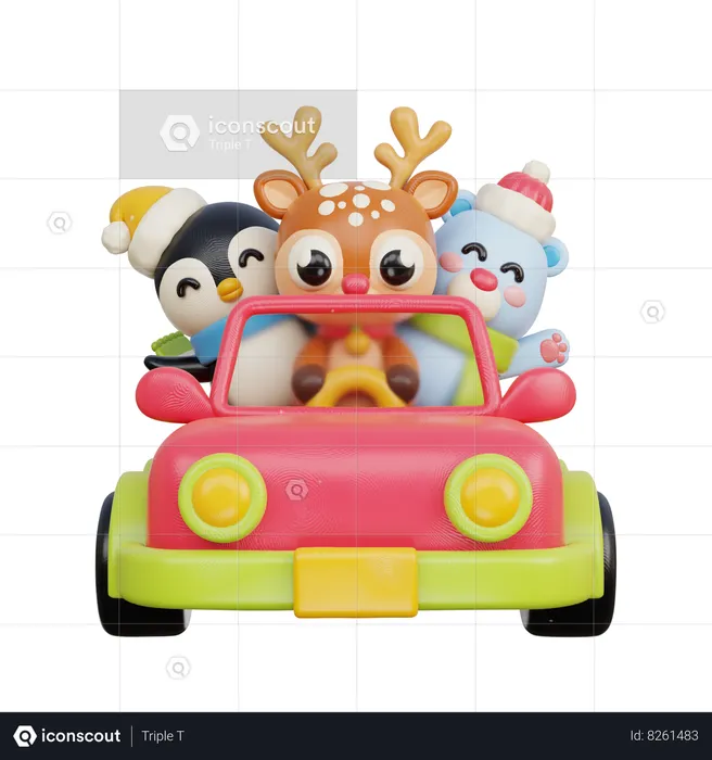 Animals In Car  3D Illustration