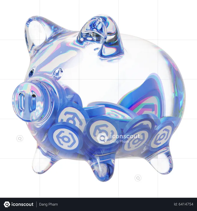 Ankr Clear Glass Piggy Bank With Decreasing Piles Of Crypto Coins  3D Icon