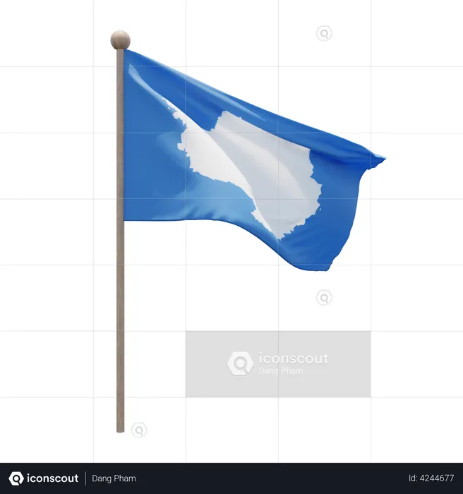 Antarctica Flagpole Flag 3D Illustration