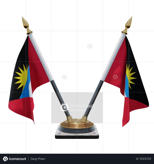 Antigua and Barbuda Double (V) Desk Flag Stand Flag 3D Icon