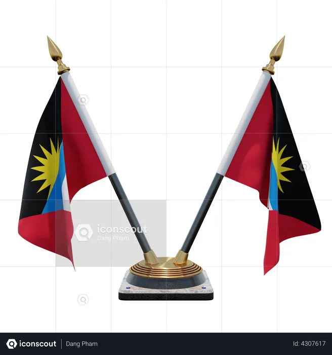 Antigua and Barbuda Double Desk Flag Stand Flag 3D Illustration
