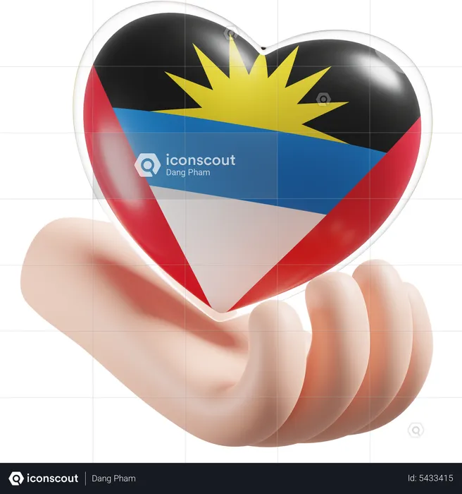 Antigua and Barbuda Flag Heart Hand Care Flag 3D Icon