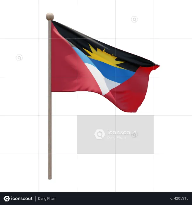 Antigua And Barbuda Flag Pole  3D Illustration