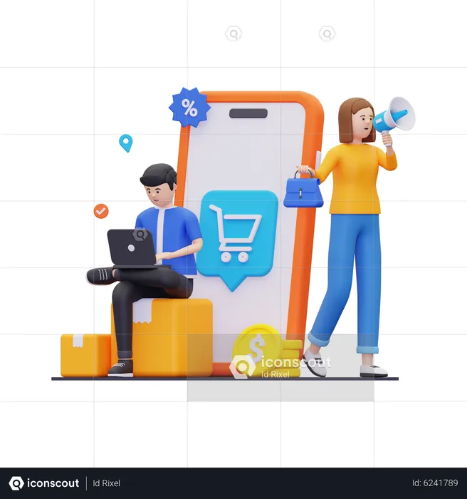 Anúncio de descontos em produtos no e-commerce  3D Illustration