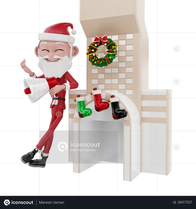 Anuncio de santa claus navidad en la chimenea  3D Illustration