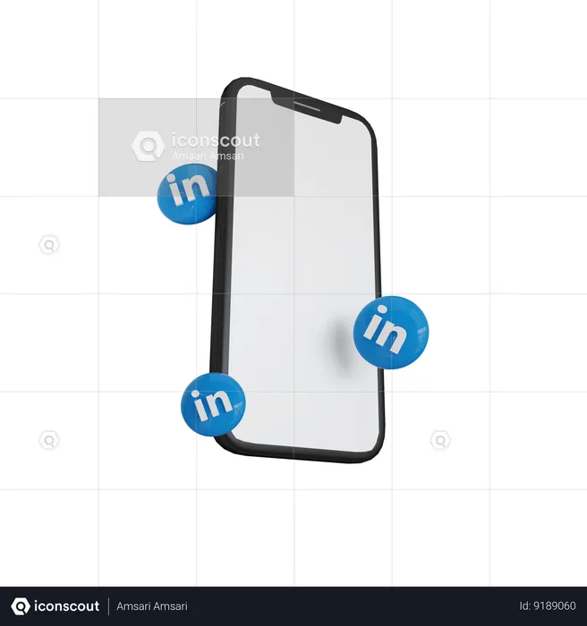 Aplicación móvil con botones en forma de burbuja de redes sociales de Linkedin Logo 3D Icon