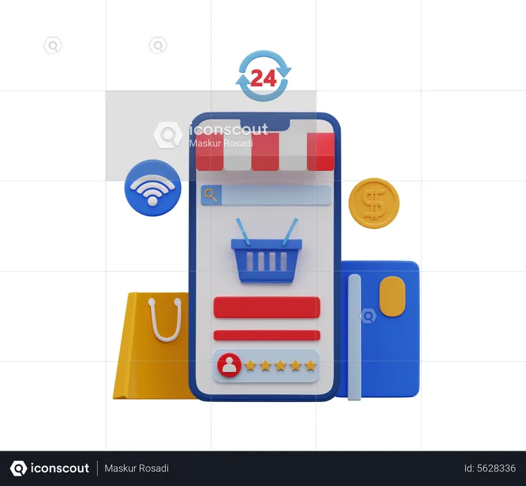 Aplicativo de compras para celular  3D Illustration