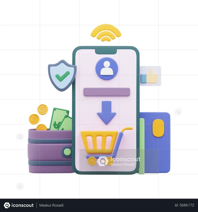 Aplicativo de compras para celular  3D Illustration