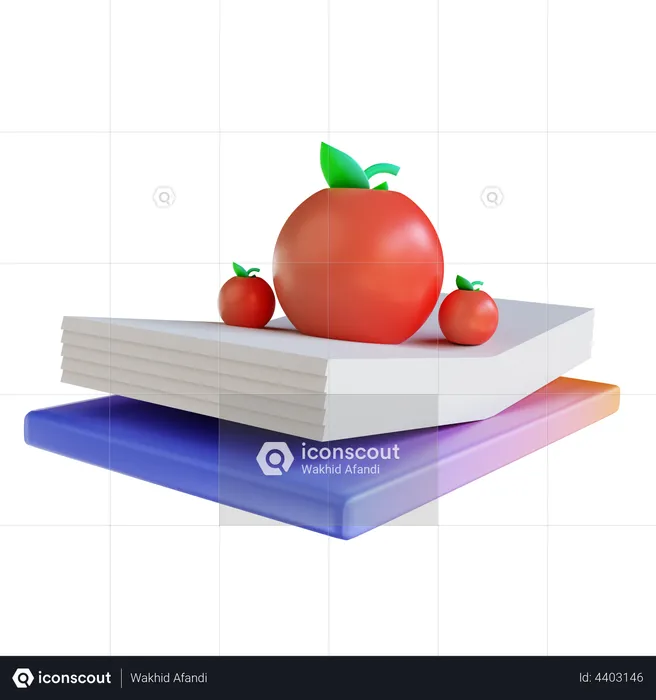 Apple And Book  3D Illustration