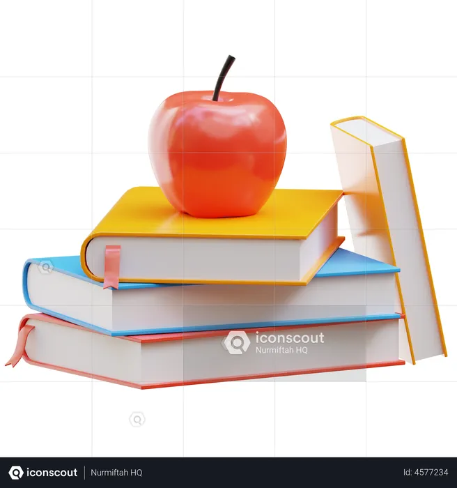 Apple and Book  3D Illustration