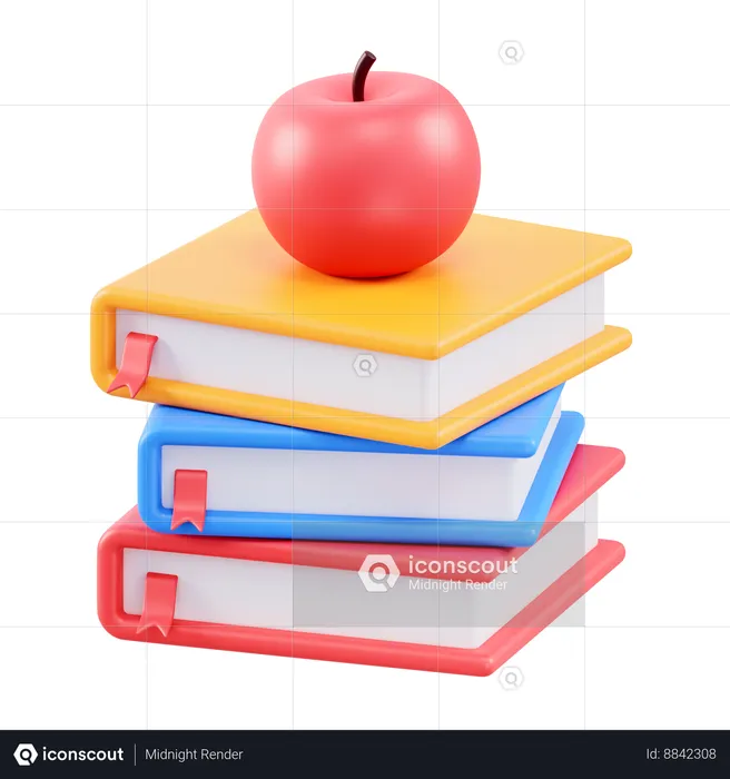 Apple And Book Stack  3D Icon