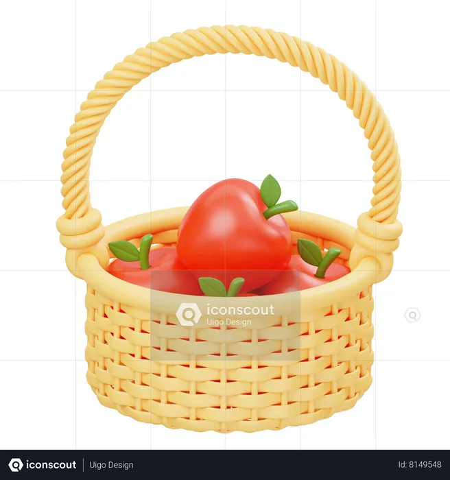 Apple in Bucket  3D Icon