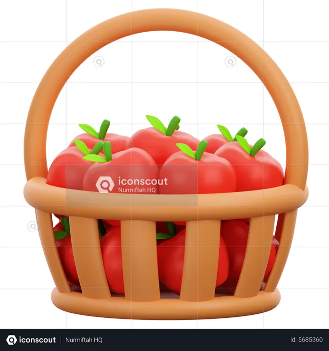 Apple In Bucket  3D Icon
