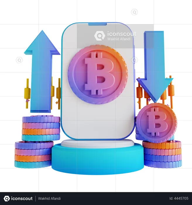 Application d'échange de bitcoins  3D Illustration