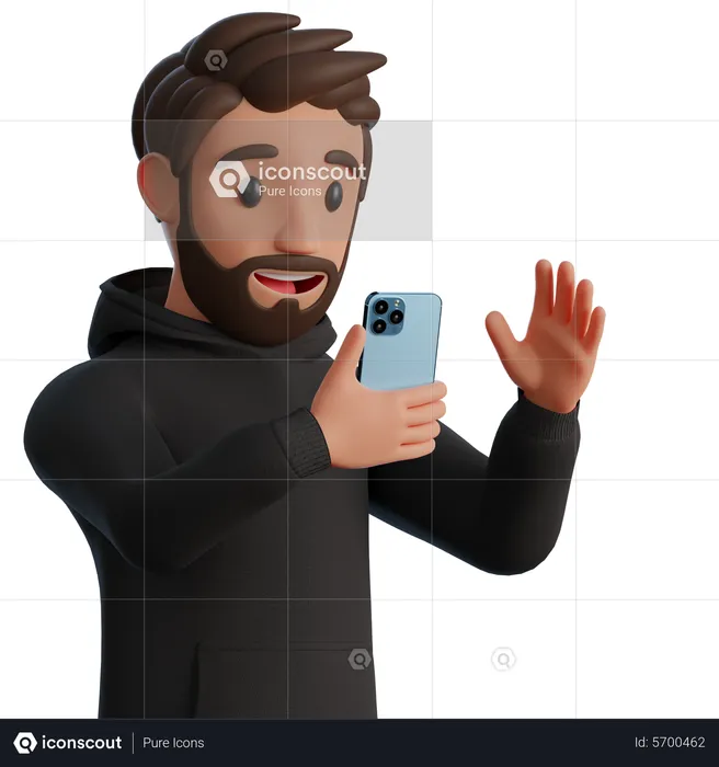 Homem assistindo apresentação no celular  3D Illustration